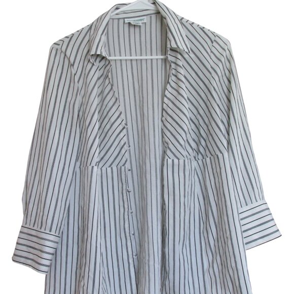 Motherhood Maternity Button Up Blouse Womens Large Long Sleeve White Striped Top - Picture 1 of 6